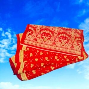 Vintage XL Fabric Panel 180" x 40" SARI Wearable Sewing Gold Scarlet